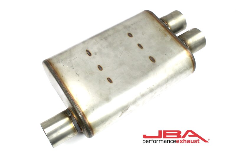 JBA 40-251302 Universal Chambered Style 304SS Muffler 13x9.75x4 2.5in Inlet Diameter Offset/2.5 Dual Outlet