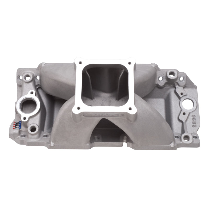 Edelbrock 2896 Manifold BBC Short Deck Super Victor 565 Conventional Rect Port Heads