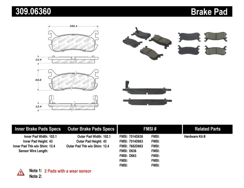 Stoptech 309.0636 Performance 94-97/99-05 fits Miata w/ Normal Suspension Rear Brake Pads D636