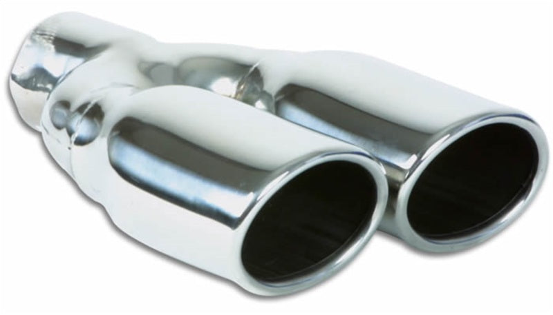 Vibrant 1335 Dual Oval SS Exhaust Tip Single Wall Angle Cut Rolled Edge