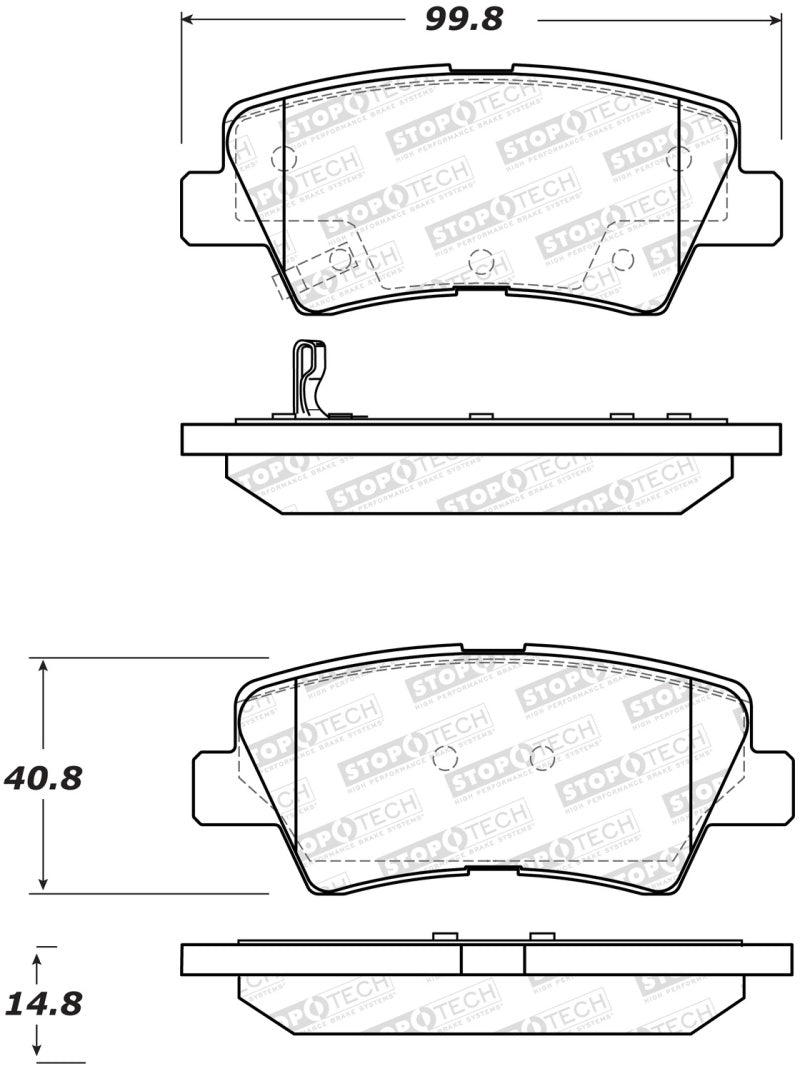Stoptech 308.1544 12-17 Hyundai Accent / 13-16 Kia Optima Street Performance Rear Brake Pads