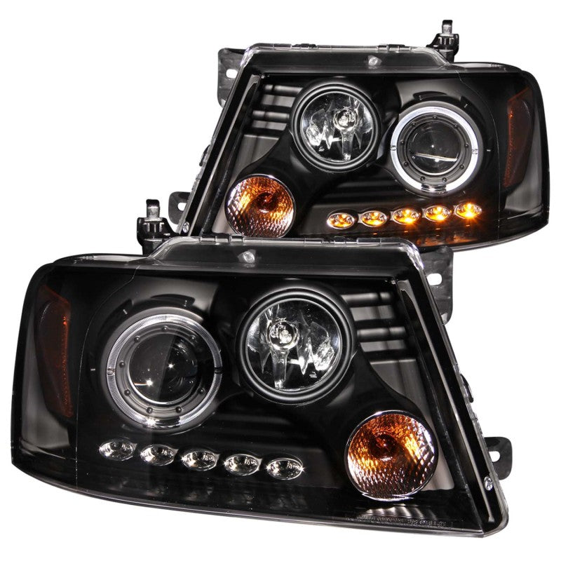 ANZO 111028 2008 fits Ford 04-20 F-150 Projector Headlights w/ Halo and LED Black