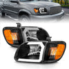 ANZO 111579 fits Toyota 00-04 Tundra (Fits Reg/Acc Cab Only) Crystal Headlights w/Light Bar Black w/Corner Light