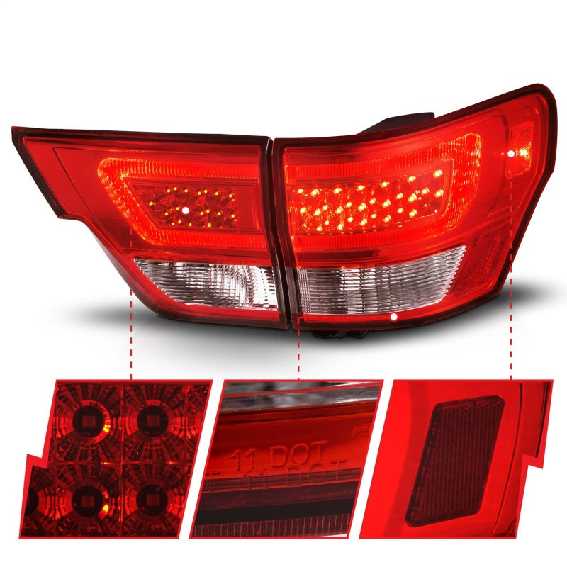 ANZO 311442 fits Jeep 11-13 Grand Cherokee LED Taillights w/ Lightbar Chrome Housing Red/Clear Lens 4pcs