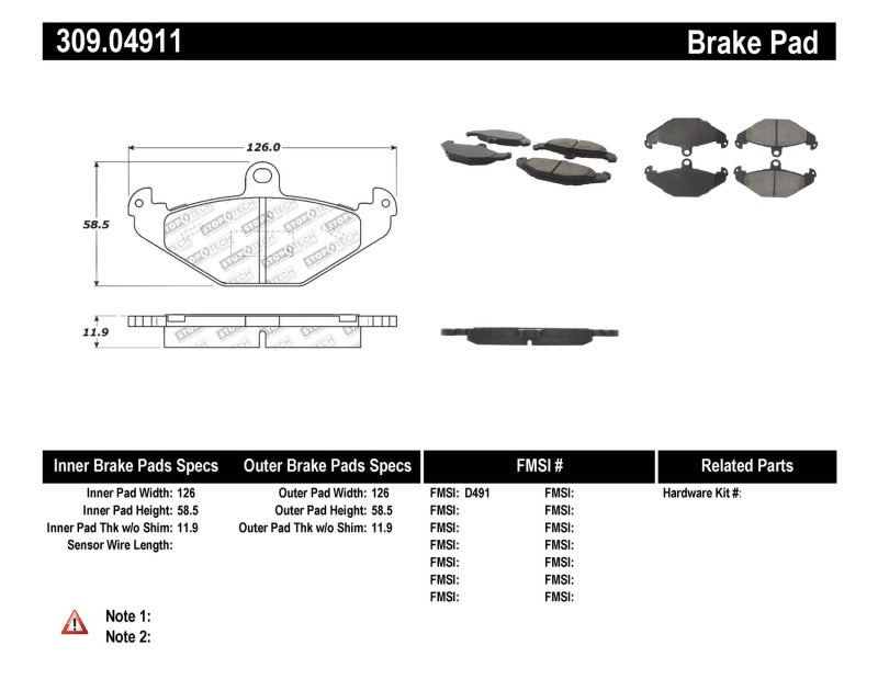 Stoptech 309.04911 Performance 05-06 Lotus Exige Rear Brake Pads