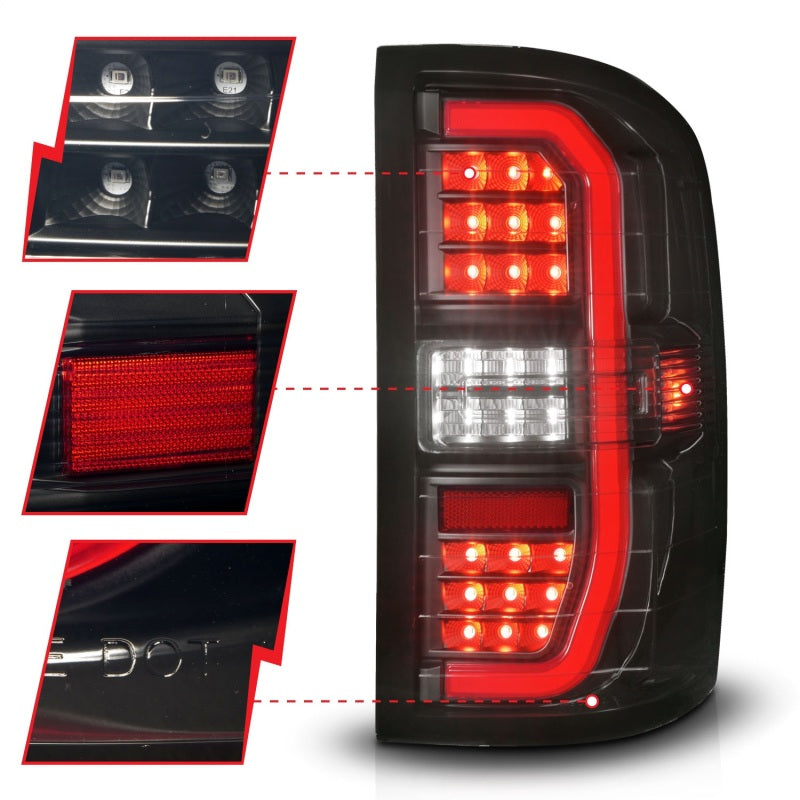 ANZO 311465 fits GMC 14-18 Sierra 1500 Full LED Taillights Black Housing Smoke Lens (w/C Light Bars)