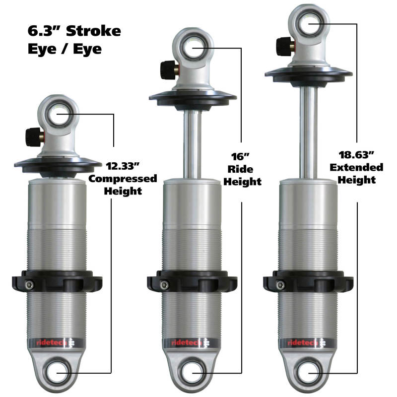 Ridetech 24169901 HQ Series CoilOver Shock 6.3in Travel 2.5in Coil Eye/Eye Mounting 12.325inx18.625in