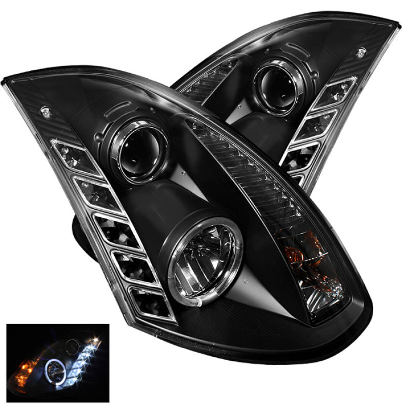 Spyder 5011060 fits Infiniti 03-07 G35 2DR Projector Halogen - LED Halo DRL Blk