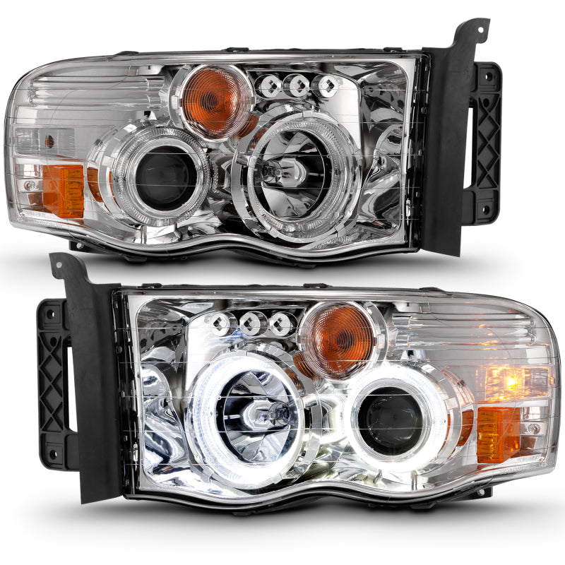 ANZO 111491 2005 fits Dodge 02-20 Ram 1500 Projector Headlights w/ Halo Chrome Clear Amber