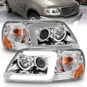 ANZO 111504 1997-2003 fits Ford F-150 Projector Headlights w/ Light Bar Chrome Housing