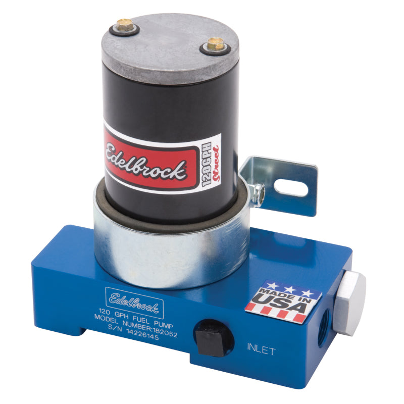 Edelbrock 182052 Fuel Pump Electric Quiet-Flo Carbureted 120GPH 3/8In In 3/8In Out 120 GPH Blue