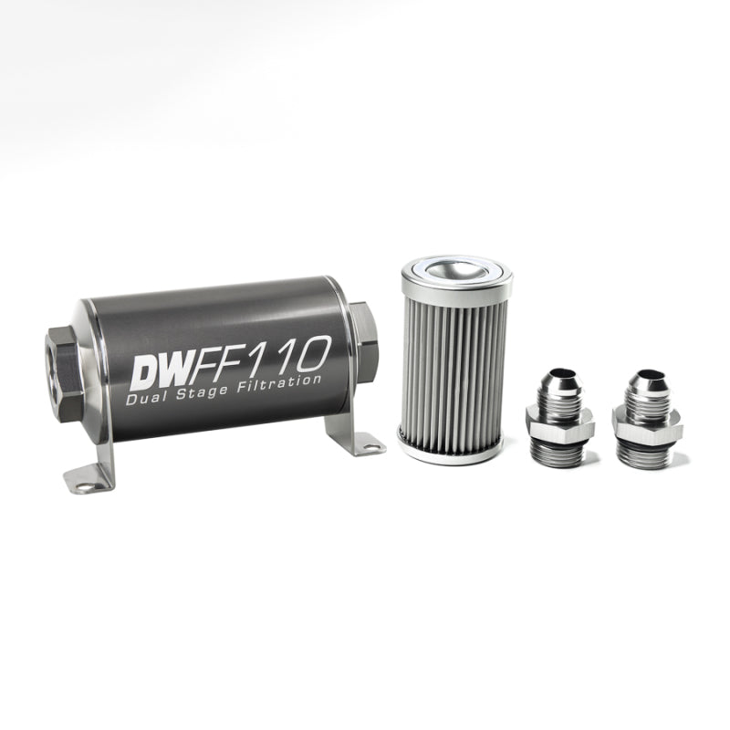 DeatschWerks 8-03-110-010K-8 Stainless Steel 8AN 10 Micron Universal Inline Fuel Filter Housing Kit (110mm)