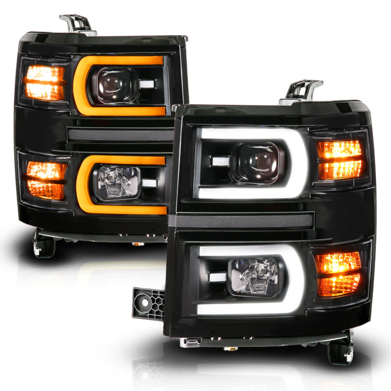 Anzo 111617 14-15 fits Chevy Silverado 1500 Black Dual Switchback+Sequential LED Tube Sq. Projector Headlights