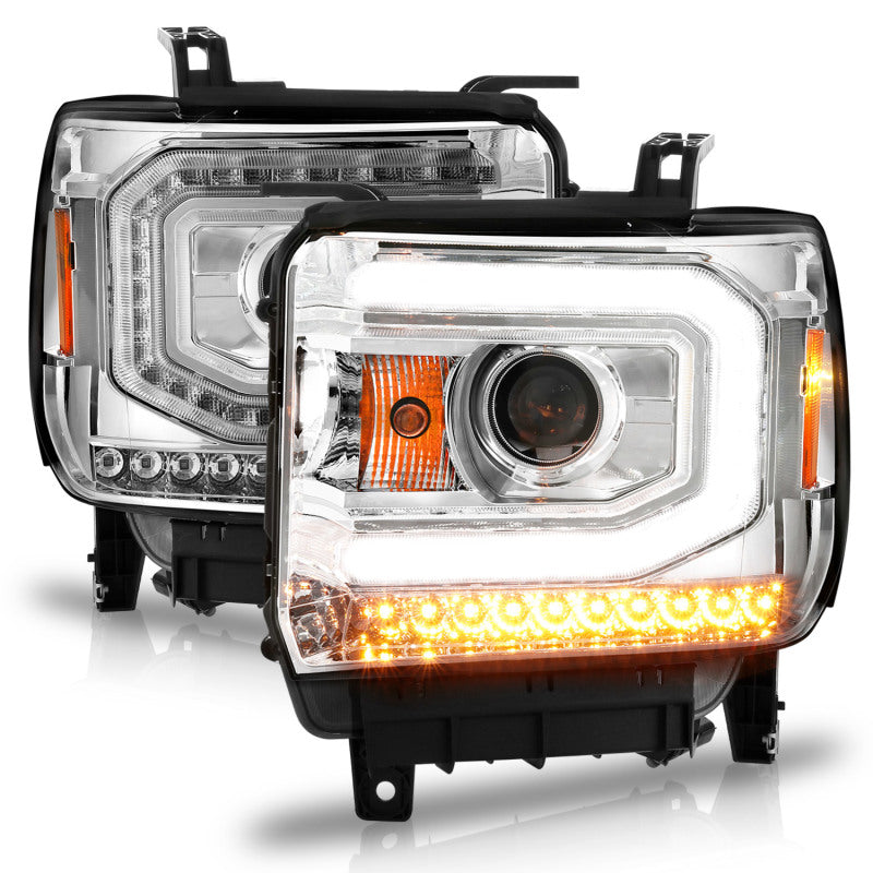 ANZO 111514 2015 Gmc Sierra 1500 Projector Headlights w/ Light Bar Chrome Housing (Halogen Type)