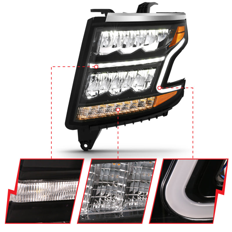 ANZO 111478 fits Chevy 15-20 Tahoe/Suburban LED Light Bar Style Headlights Black w/Sequential w/DRL w/Amber