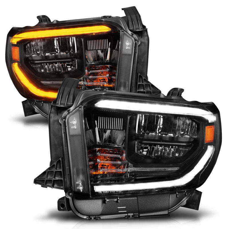 ANZO 111533 2021 fits Toyota 14-20 Tundra LED Crystal Headlights w/ Switchback Black Housing w/ DRL