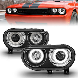 ANZO 121308 2008-2014 Dodge Challenger Projector Headlights w/ Halo Black (CCFL)