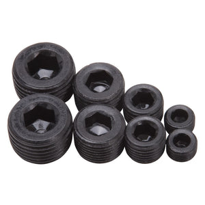 Edelbrock 8051 Fittings Pipe Plug Kit Internal Allen Head 1/8In 1/4In 3/8In 1/2In NPT Set of 8 Black