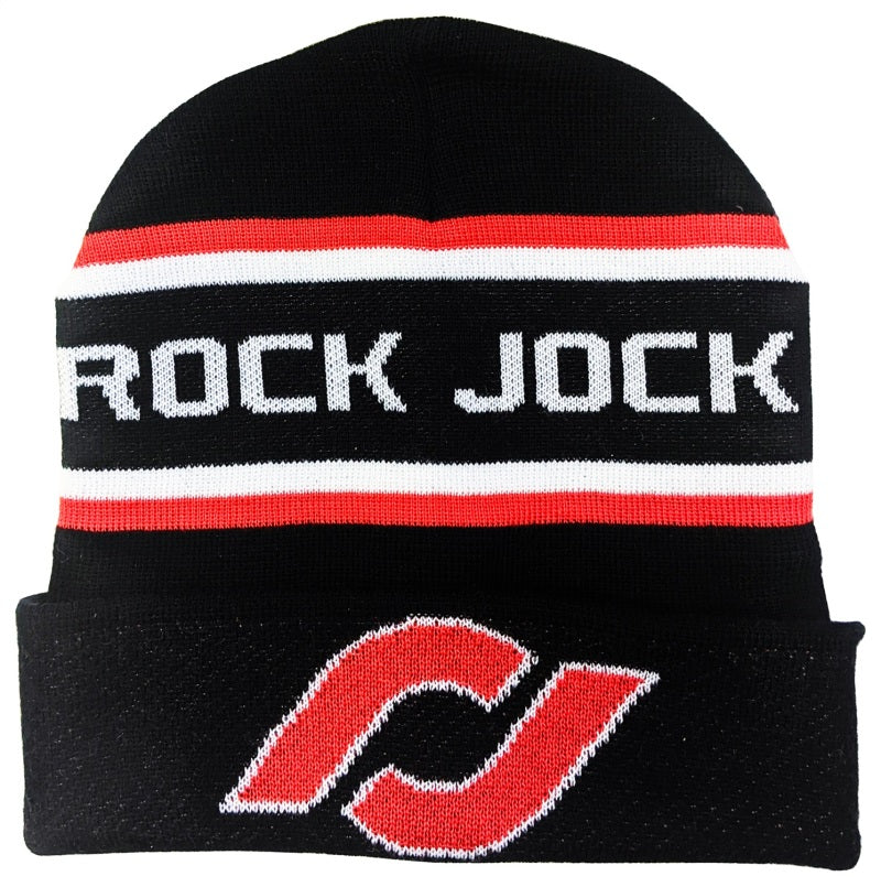 RockJock RJ-716000-1 Beanie Black w/ Red and White RJ Logos and Stripes One Size Fits All