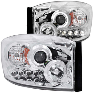 ANZO 111210 2006-2008 Dodge Ram 1500 Projector Headlights w/ Halo Chrome