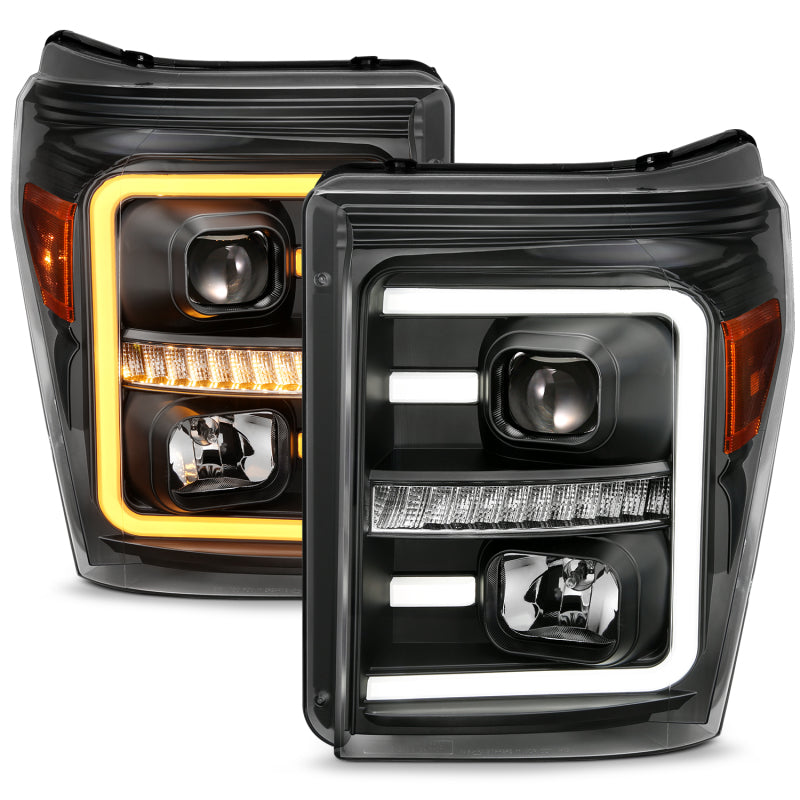 ANZO 111406 2016 fits Ford 11-20 F250 Projector Headlights w/ Plank Style Switchback Black w/ Amber