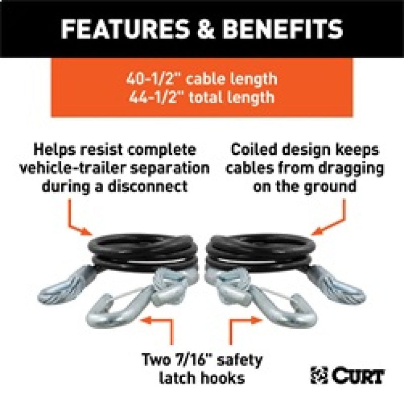 RockJock RJ-80151 Curt Towing Safety Cable Kit 44 1/2in Long w/ 2 Snap Hooks 5000lbs 2-Pack