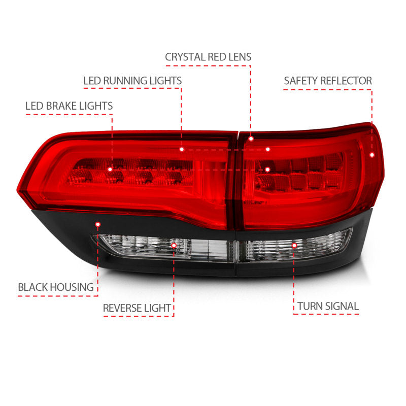 ANZO 311268 2016 fits Jeep 14-20 Grand Cherokee LED Taillights Red/Clear