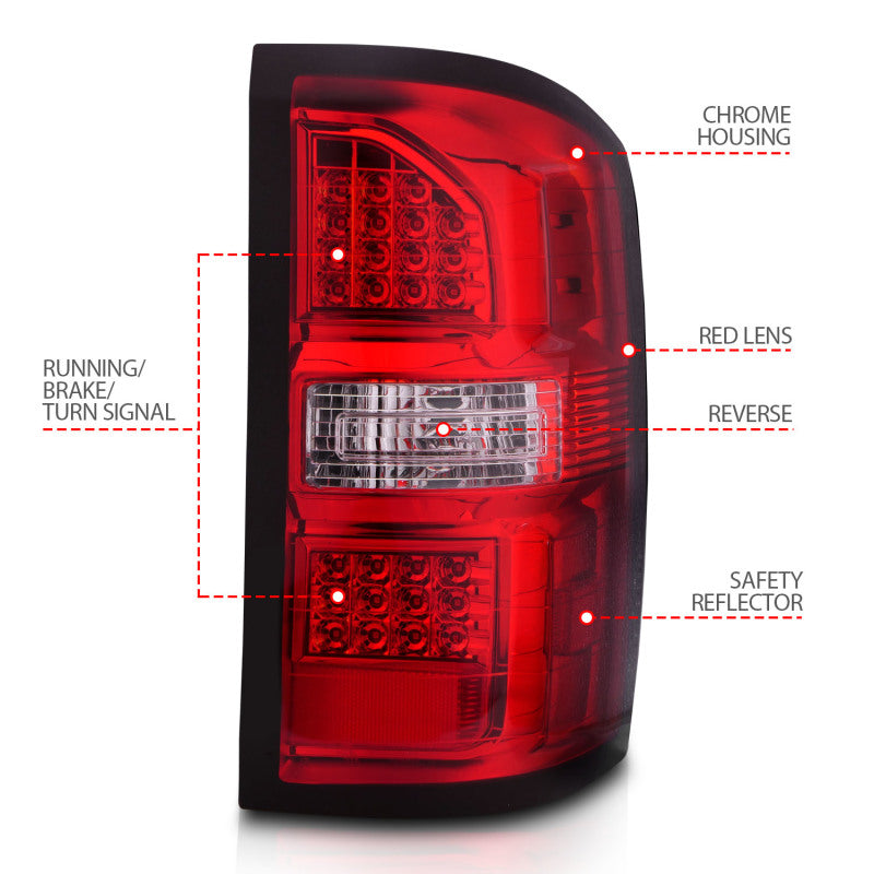 ANZO 311399 2018 fits GMC 14-20 Sierra LED Tail Lights Black Housing Red/Clear Lens