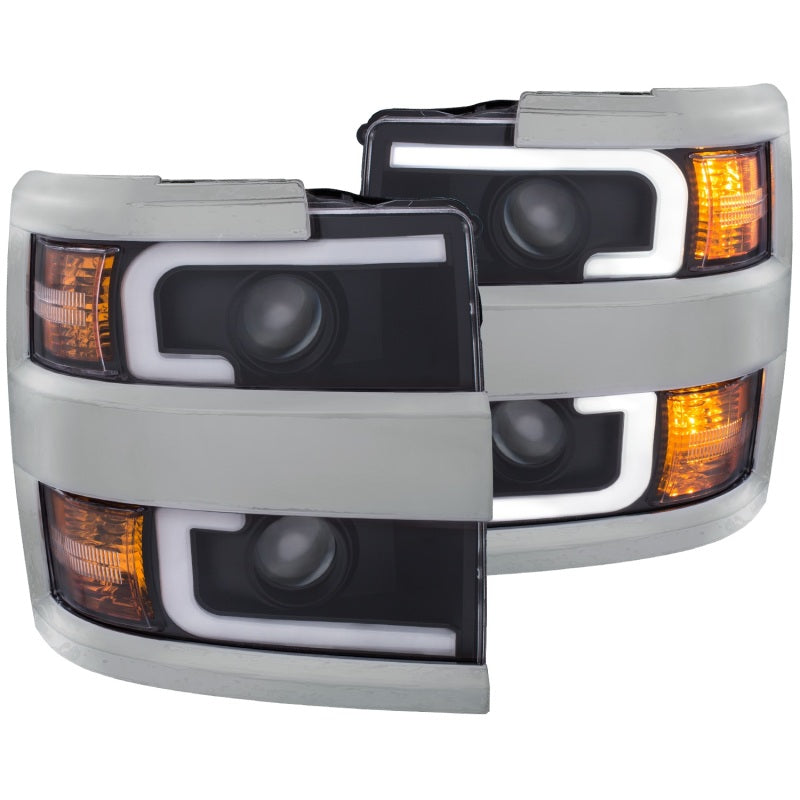 ANZO 111359 2016 fits Chevrolet 15-20 Silverado Projector Headlights w/ Plank Style Design Black w/ Amber