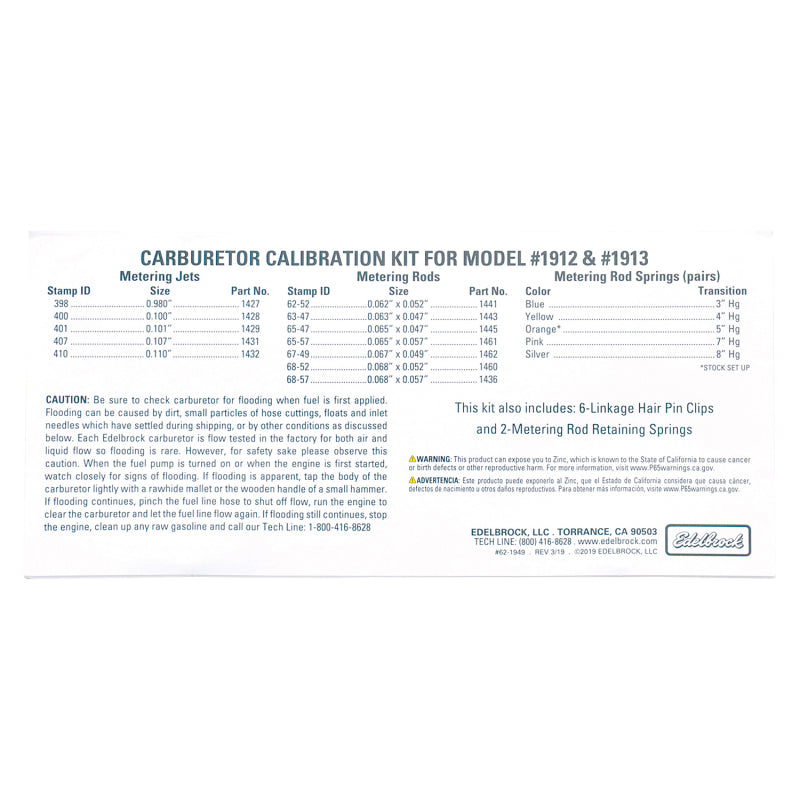 Edelbrock 1949 Calibration Kit for 1912 / 1913