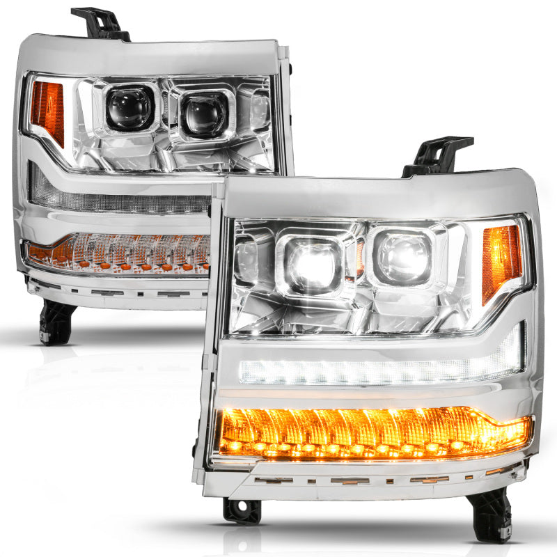 ANZO 111623A 16-18 fits Chevy Silverado 1500 (Factory HID Models ONLY) Full LED Proj Headlights Chrome - Pair