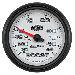 AutoMeter 7808 Autometer Phantom II 2-5/8in 30INHG-45PSI Phantom Mechanical Boost/Vacuum Gauge