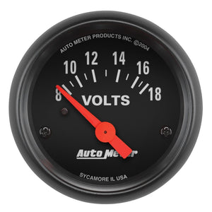 AutoMeter 2645 Autometer Z-Series 52mm 8-18 Volts Volmeter Gauge