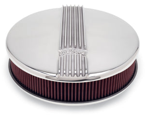 Edelbrock 4117 Air Cleaner Classic Series Round Aluminum Top Cloth Element 14In Dia X 3 9In Polished