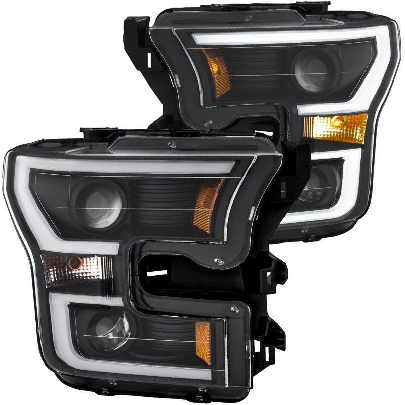 ANZO 111357 2017 fits Ford 15-20 F-150 Projector Headlights w/ Plank Style Switchback Black w/ Amber