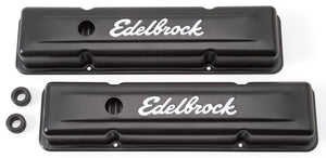 Edelbrock 4443 Valve Cover Signature Series fits Chevrolet 1959-1986 262-400 CI V8 Low Black
