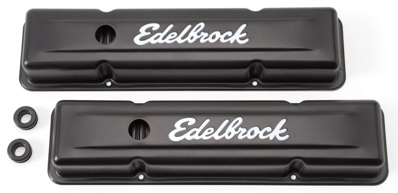 Edelbrock 4443 Valve Cover Signature Series fits Chevrolet 1959-1986 262-400 CI V8 Low Black