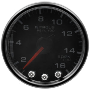 AutoMeter P32052 Autometer Spek-Pro Gauge Nitrous Press 2 1/16in 1600psi Stepper Motor W/Peak & Warn Blk/Smoke/Blk