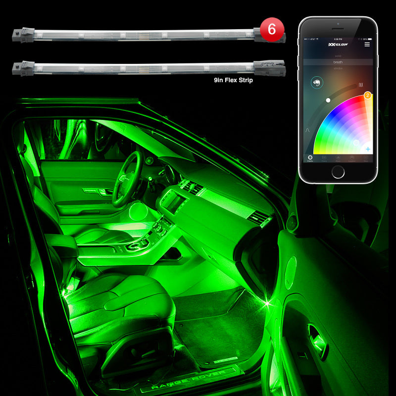 XK KS-Car-Mini Glow Flex Strip Million Color XCHROME Smartphone App Controlled Undercar Kit 6x10In