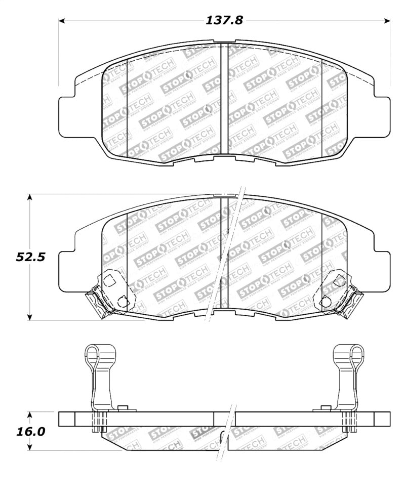 Stoptech 308.0764 Street Touring 98-02 Honda Accord Coupe/Sedan Front Brake Pads