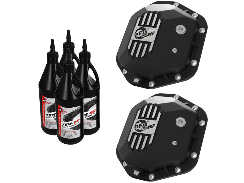 AFE 46-7111BB Pro Series Dana 44 Front & Rear Diff Cover Black w/ Mach Fins 97-