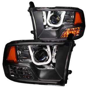 ANZO 111270 2009-2016 fits Dodge Ram 1500 Projector Headlights w/ U-Bar Black