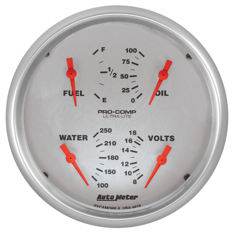 AutoMeter 4419 Autometer Ultra-Lite Quad Gauge 5in. 0 Ohm (E) - 90 Ohm (F) Electric