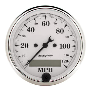 AutoMeter 1688 AutoMeter Gauge Speedo. 3-1/8in. 120MPH Elec. Prog. W/ Lcd Odo Old Tyme White