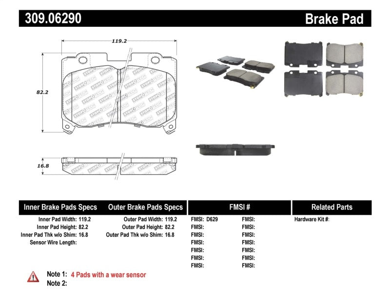 Stoptech 309.0629 Performance 5/93-98 fits Toyota Supra Turbo Front Brake Pads