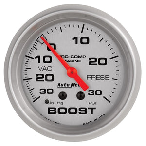 AutoMeter 200775-33 AutoMeter Marine Vac/Boost Gauge 2 5/8in 30INHG 30PSI Mechanical- Silver