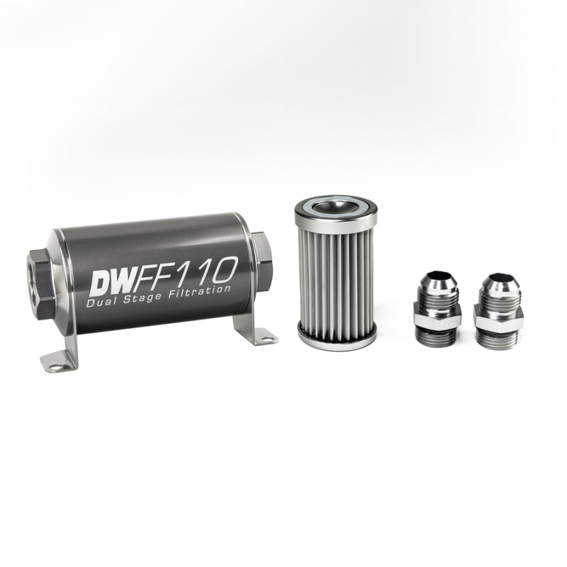 DeatschWerks 8-03-110-005K-10 Stainless Steel 10AN 5 Micron Universal Inline Fuel Filter Housing Kit (110mm)