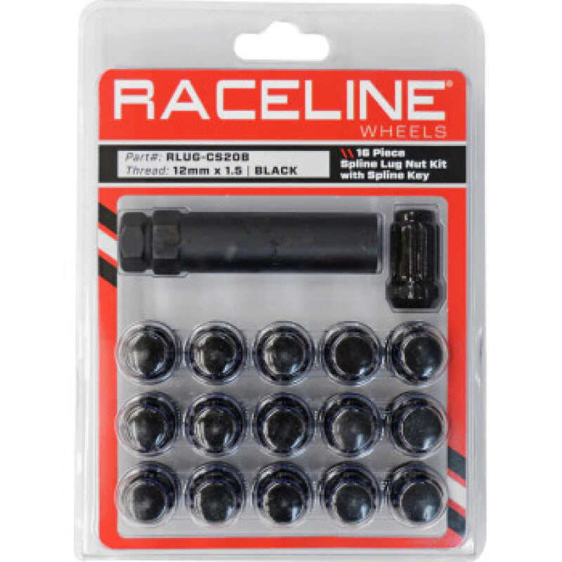 Raceline RLUG-CS20B Spline Lug Nut Kit with Spline Key 12 x 1.5 - 16 Pack - Blac