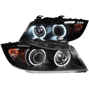 ANZO 121335 2006-2008 fits BMW 3 Series E90-E91 Projector Headlights w/ Halo w/ LED Bar Black (CCFL)