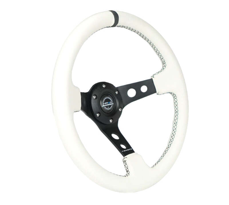 NRG RST-006BK-WT-B RST-006BK-WT-B Reinforced Steering Wheel White Leather w/Blk